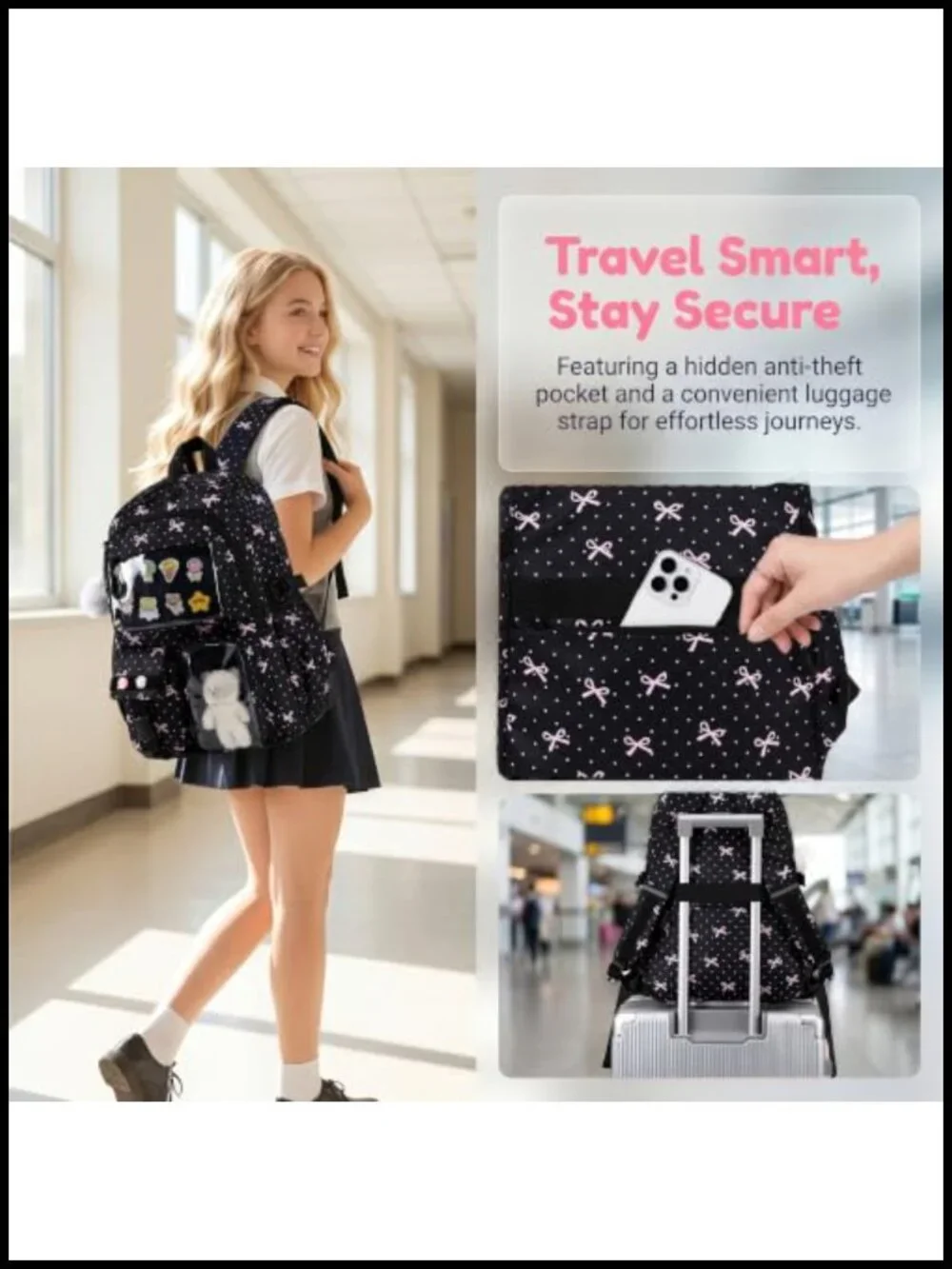 Girls Backpack with Lunch Box Ita Bag Bow Backpack School Anti Theft